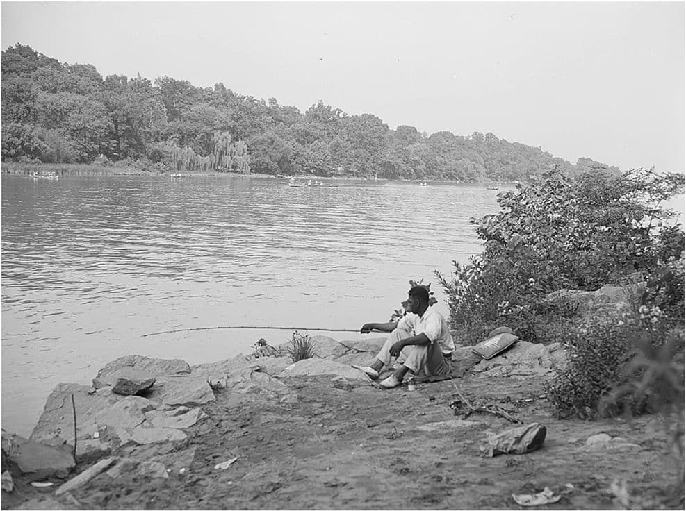 Figure 2 John Ferrell, photographer, Washington, DC vicinity, Negro fishing on the Virginia side of the Potomac River below the Chain Bridge, Arlington County, Virginia, July 1942. Photograph from Library of Congress, Prints & Photographs Division, FSA/OWI Collection, LC-USF34-011585-D.