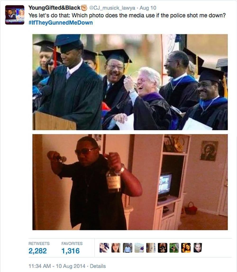 Figure 1 The first post using the hashtag #IfTheyGunnedMeDown, from C. J. Lawrence. Reproduced by permission of this Twitter user.